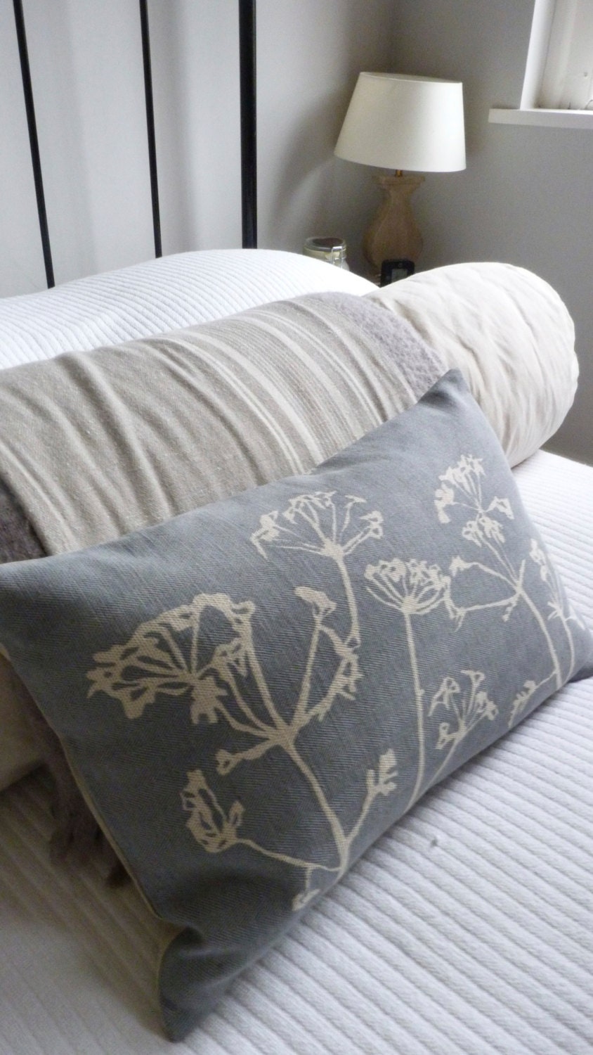 hand printed chalky blue cow parsley cushion cover