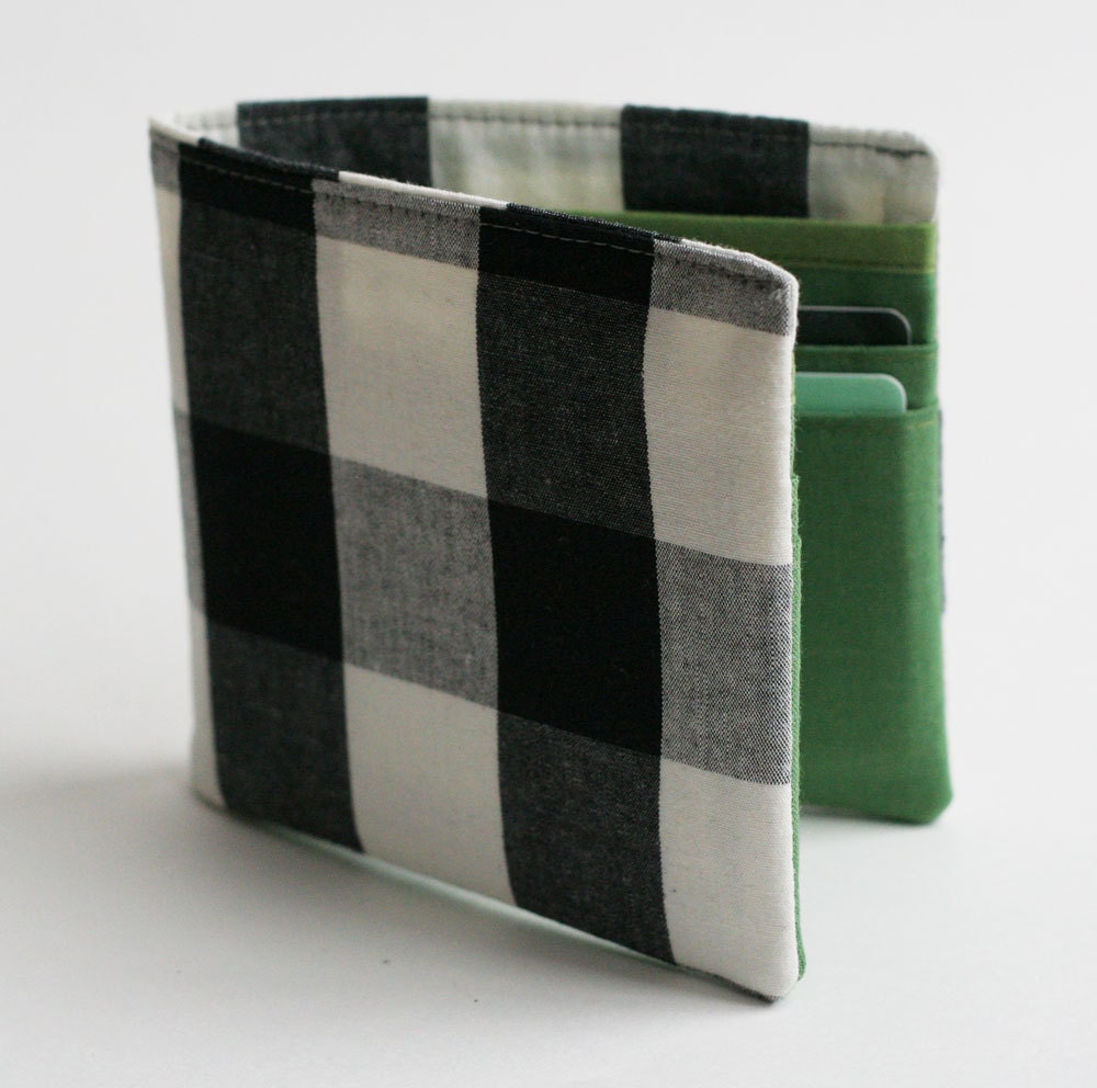 Mens wallet, Wallet, Billfold, Black and White Plaid, Handmade by Knotted Nest