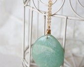 Long Green Aventurine Stone Wire Wrapped Pendant