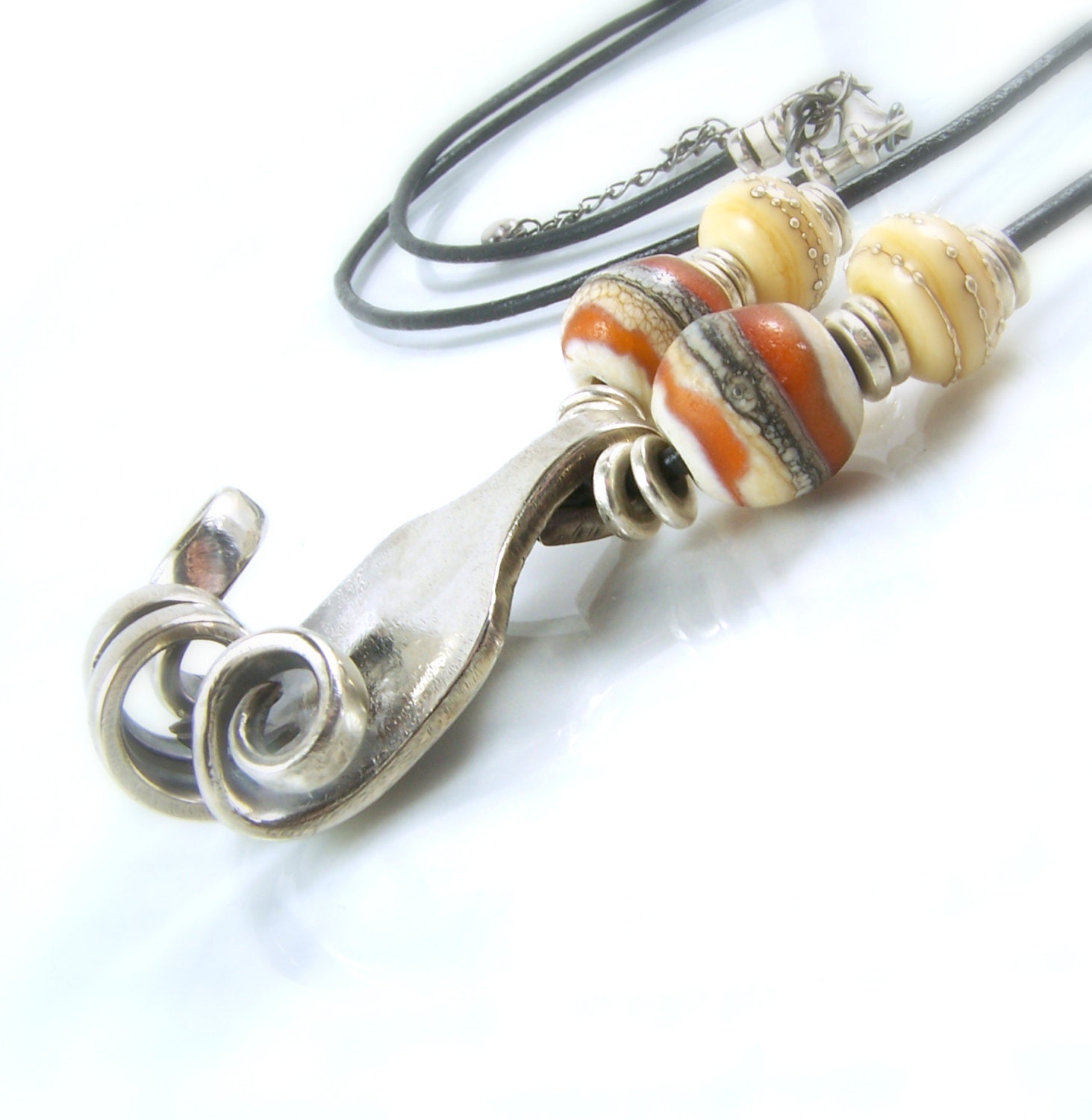 Fork Necklace - Eco Friendly - Silverware Jewelry - Flatware Jewelry - Edgy Necklace - Lampwork Pendant - Upcycled Recycled Repurposed
