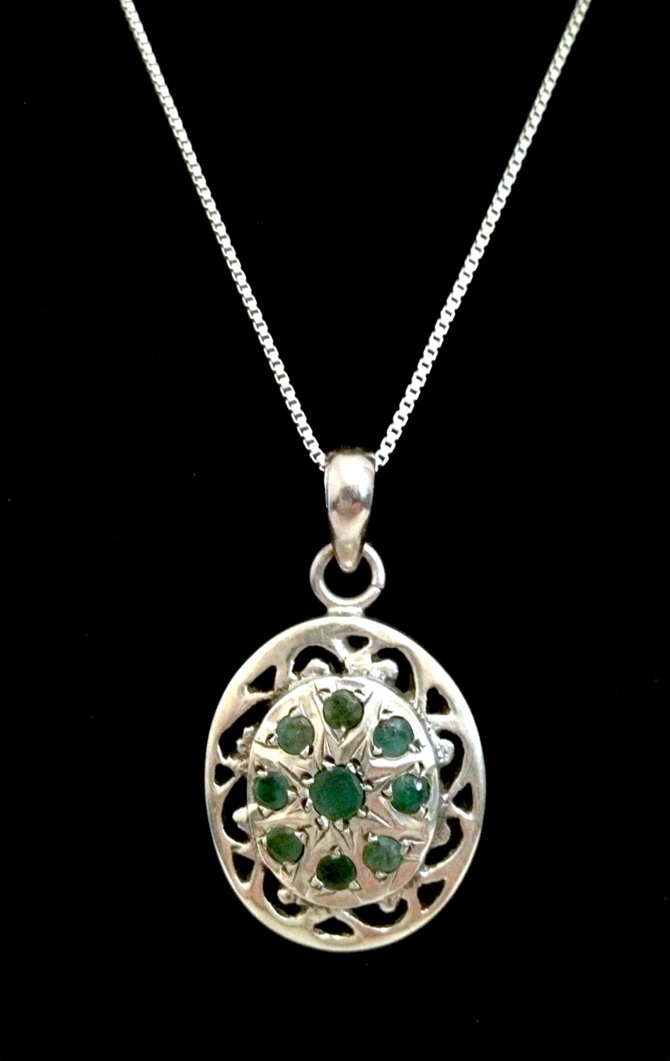 New...Stunning Sterling Silver .925 Genuine Emerald Pendant From Venice Italy