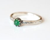 Emerald ring size 7.5. Hammered sterling silver band with genuine emerald. Green gemstone.