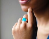 Spring Sale / Gemstone Blue Chrysocola Quartz and Sterling Silver Ring Size 7.5 Contemporary Southwestern Style Handmade in Seattle
