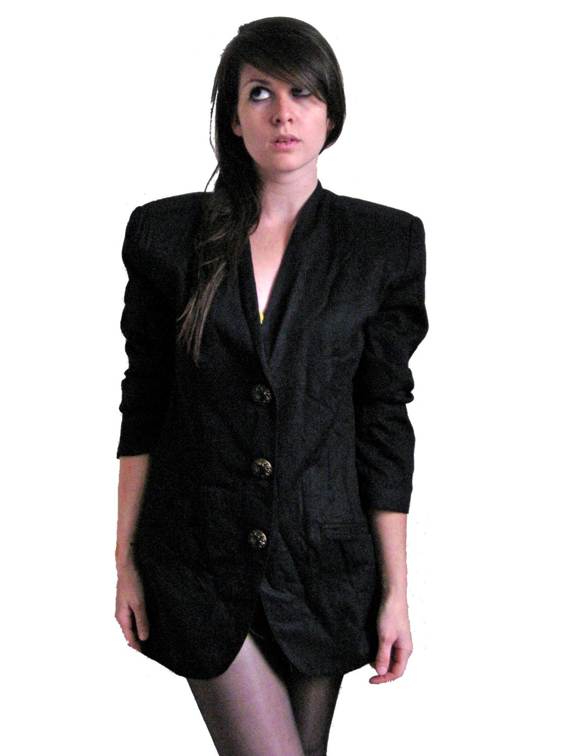 Black Boyfriend Blazer, 80's Black Sportscoat Jacket by Rafaella, MEDIUM