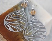 Silver Zebra patterned drop earrings with Crystal beaded accent