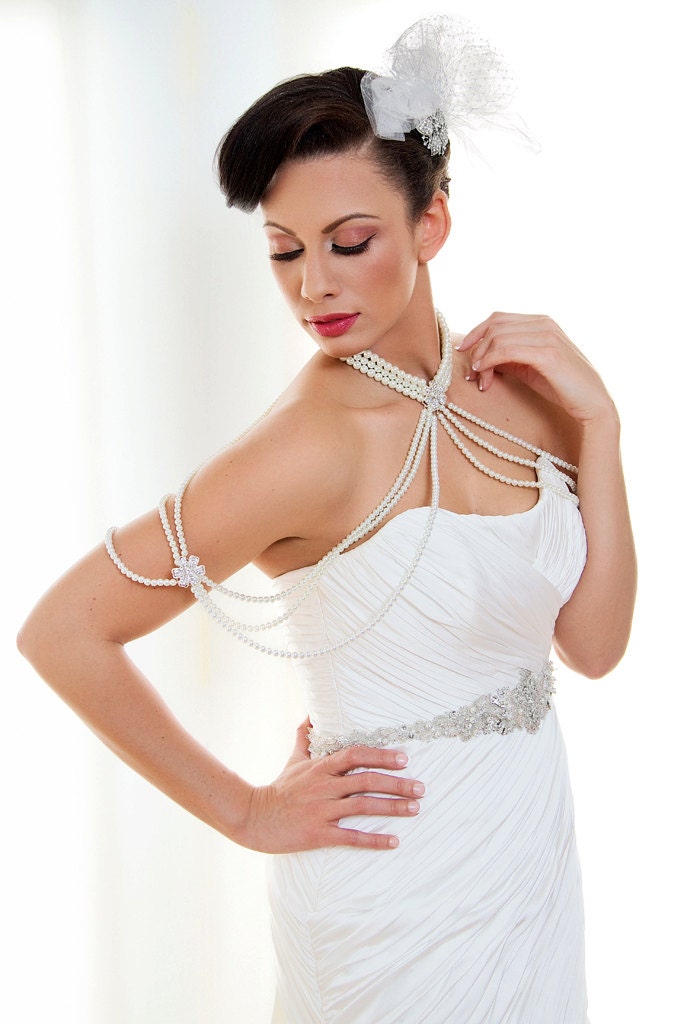 Karrisa- Elegant cascading pearl and rhinestone necklace (over 1000 pearls)