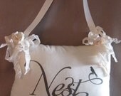 Nest Pillow, Hanging Pillow, French Country, Romantic, Cottage Chic, Ribbon,SFCOFG