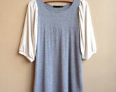 Women's Tunic, Pale Grey and Oatmeal, Puff sleeves, Rayon Jersey, Modern Bohemian- made to order