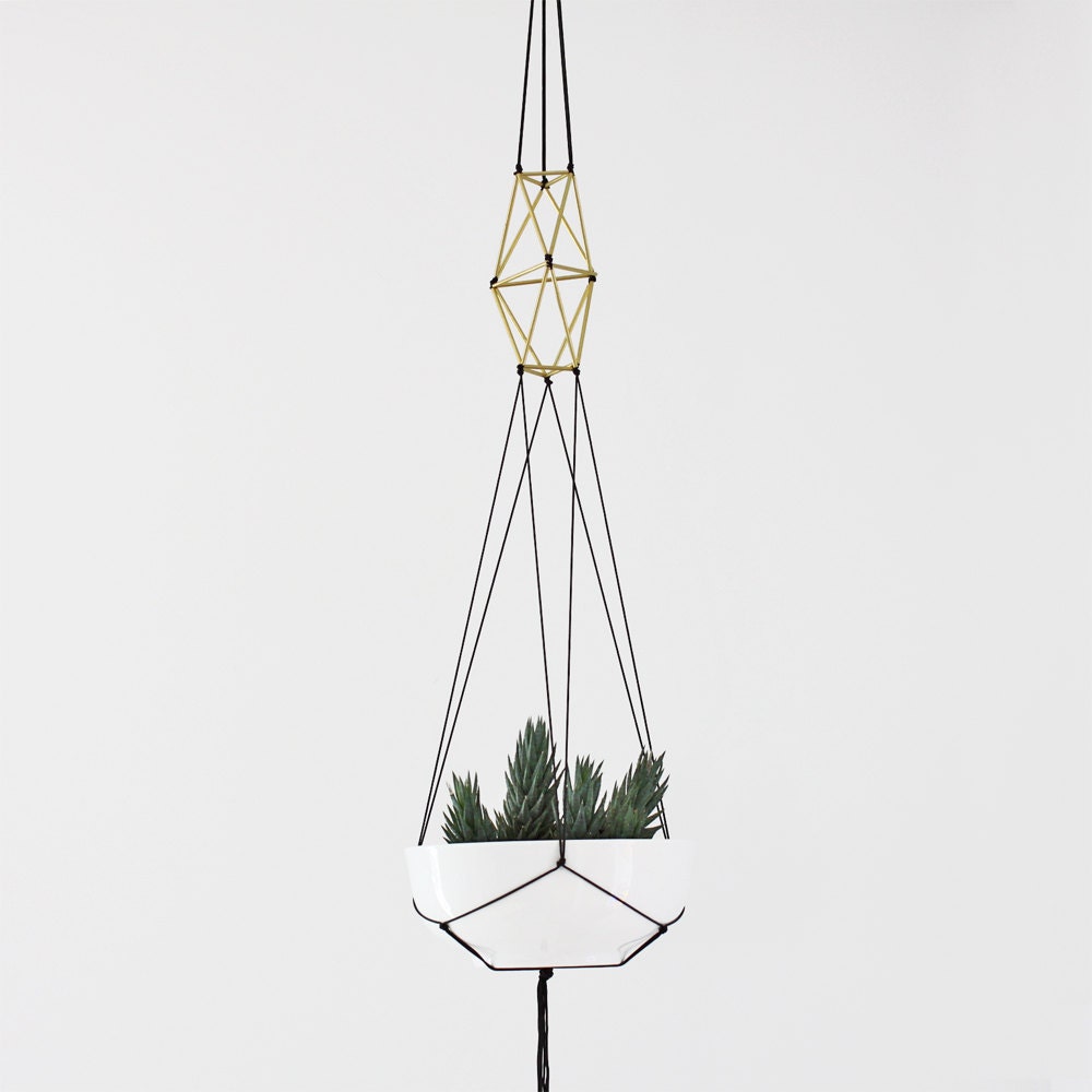 Brass Himmeli Hanging Planter no. 1 / Modern Geometric Macrame Planter / Plant Holder / Spring Decor