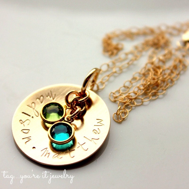 Custom Gold Mothers Necklace, Childrens Gold Filled Name Mommy Necklace with Birthstone Crystals, Mothers Day, Golden Mothers Necklace