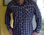 Vintage pearl snap Urban Cowboy plaid western long sleeve shirt - size L/XL