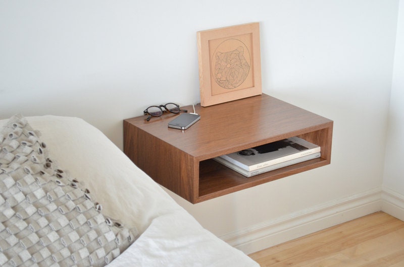 Floating end table set nightstands solid walnut bedroom bedside
