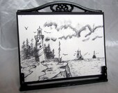 Lighthouse Landscape Pencil Art 8.5x11 Matted Print