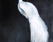 30% Off SALE - White Peacock II - Bird Art - Gift for Her - Acrylic Painting - 11x14 Giclee Print - Giclee Print - Digital Print