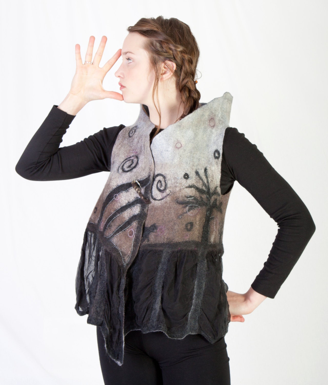 Elegant nuno silk  felt women vest / bolero - high fashion everyday art M to L