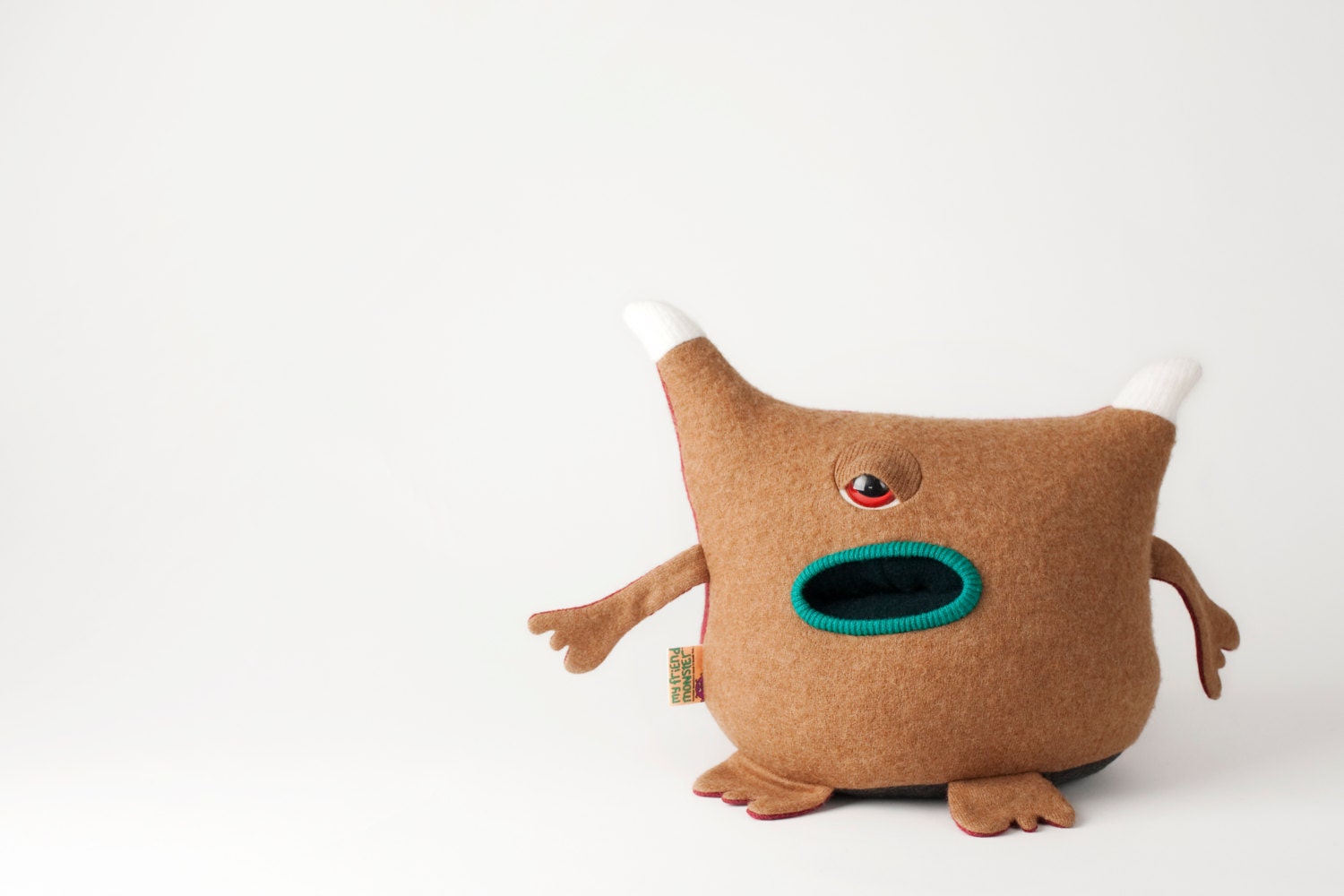 Bill the one eyed cyclops monster plush creature handmade from wool sweaters