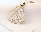 coin purse necklace, linen with vintage lace