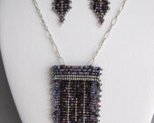 Set Earrings Necklace Jewelry Bead Woven Sterling Silver Bead Weaving purple post mauve platinum Swarovski Crystal amethyst Chain toggle