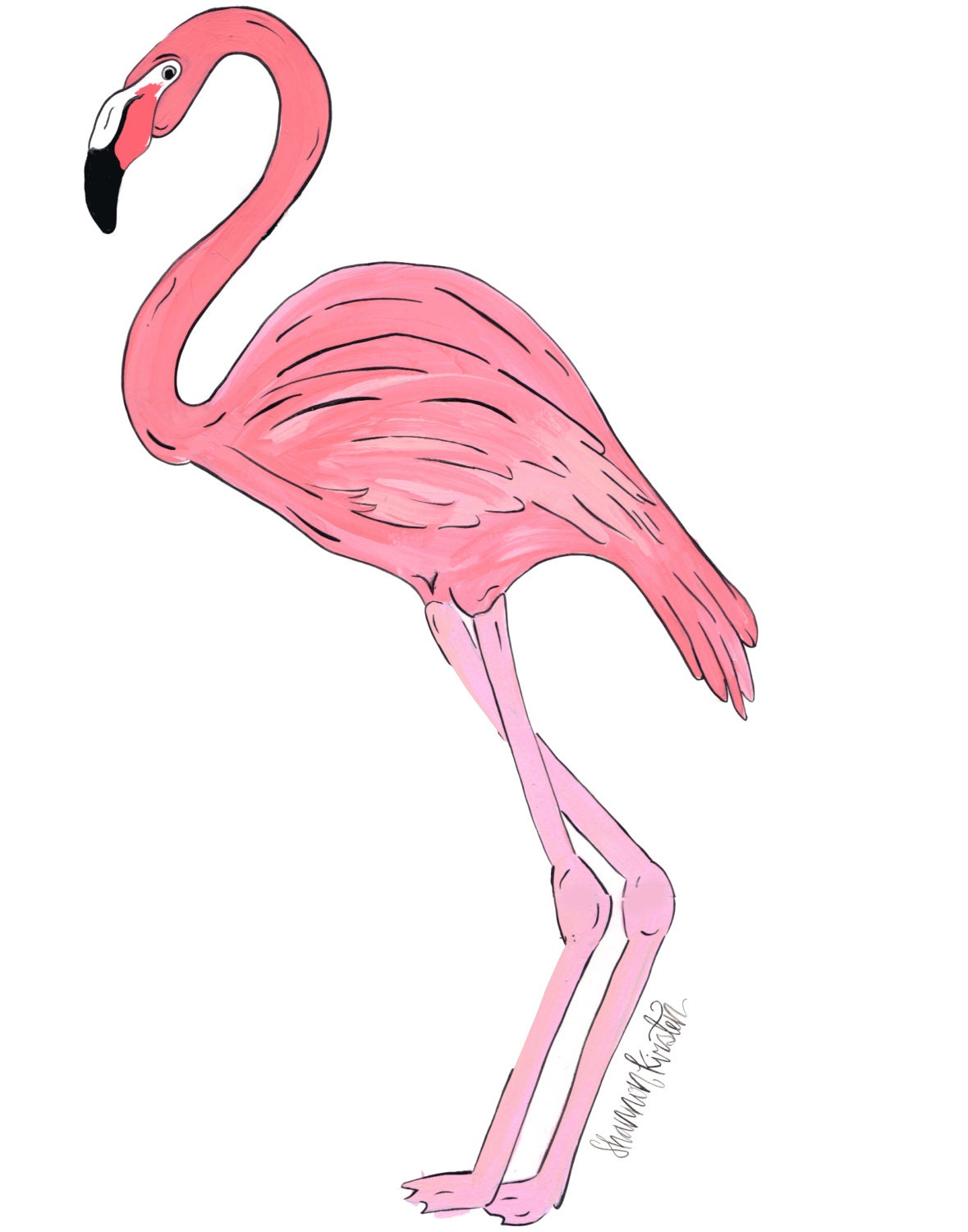 Pink Flamingo Illustration Print 8 x 10