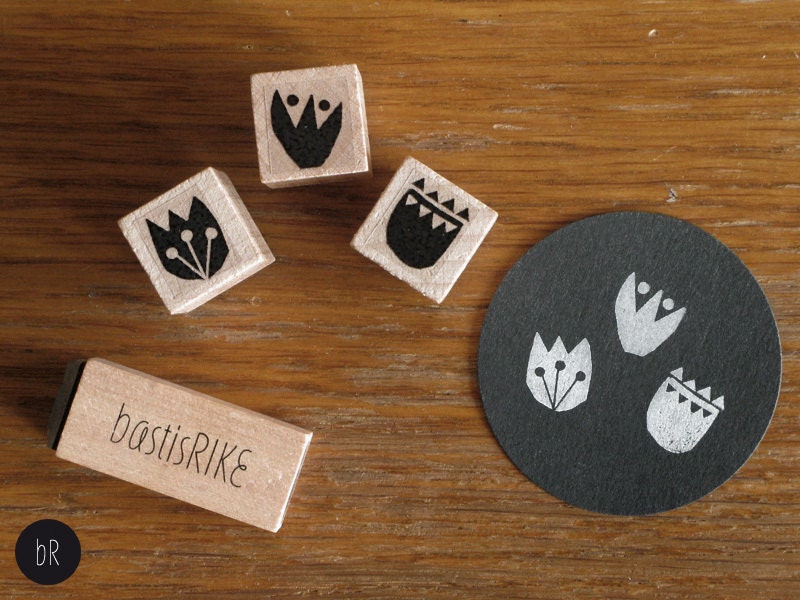 MINI rubber stamp set of three paper flowers by bastisRIKE