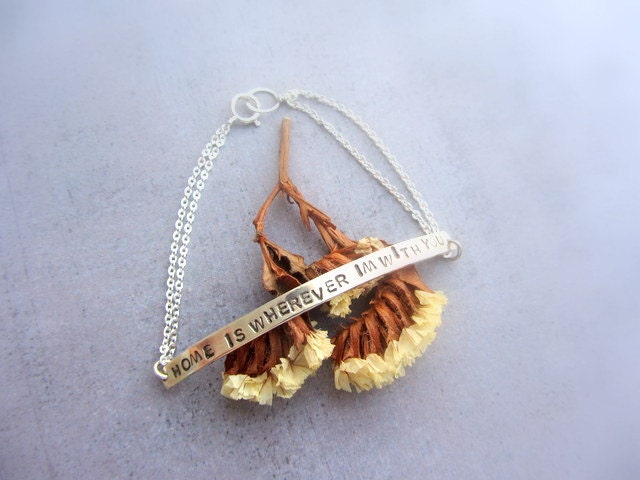 Personalized sterling silver bracelet, bar and chain love bracelet, stamped custom jewelry.
