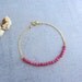 Bright hot pink stone gold chain bracelet, simple dainty beaded charm bracelet.