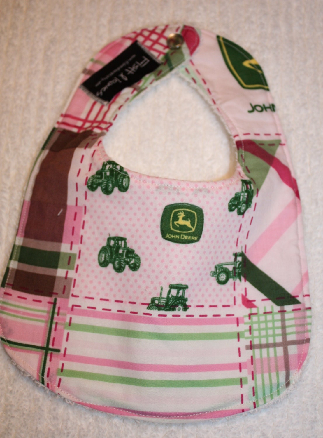 Pink and Green John Deere Bib- Tractor Bib- Girl John Deere Bib- Single Girl Bib- Baby Shower Gift- John Deere Bib