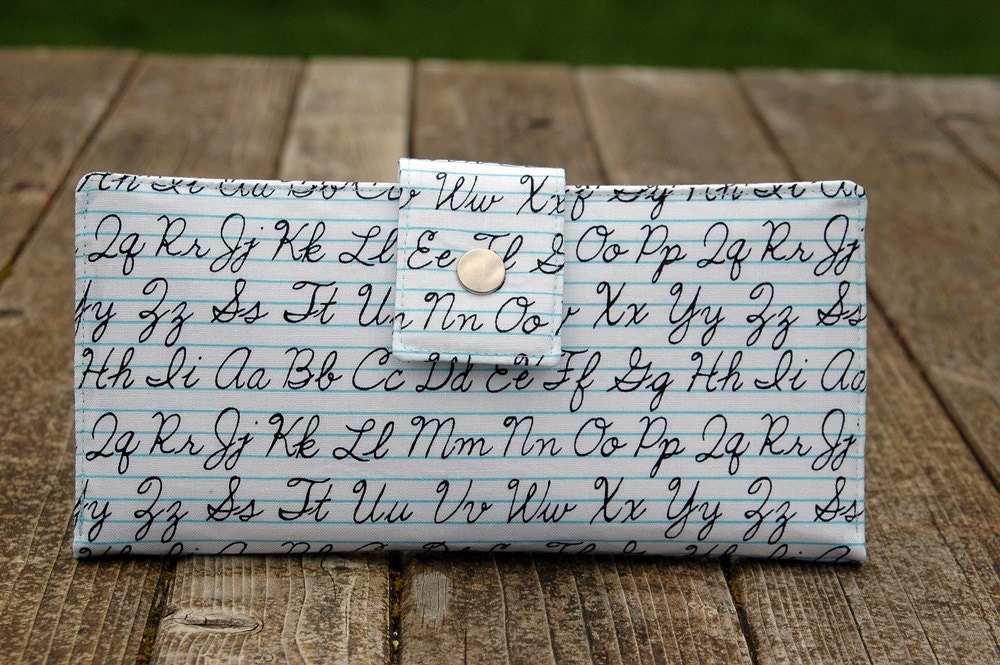Handwriting handmade wallet clutch white with black handwriting practice