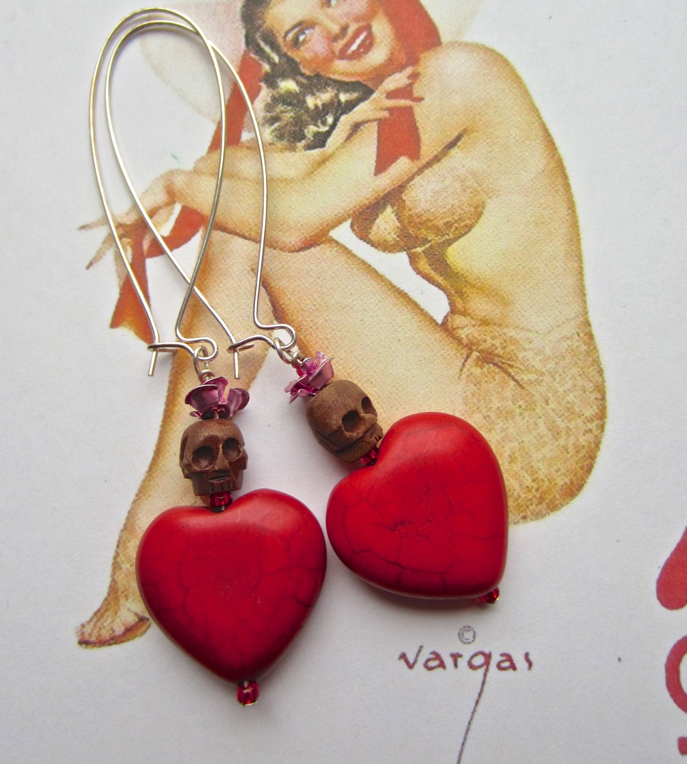 Valentine Earrings - sacred heart earring - El Corazon - Day of the Dead inspired