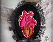 brooch - Anatomical Heart - - - gothic, victorian mourning, dark romantic, embroidered, anatomical science, macabre, valentine, halloween