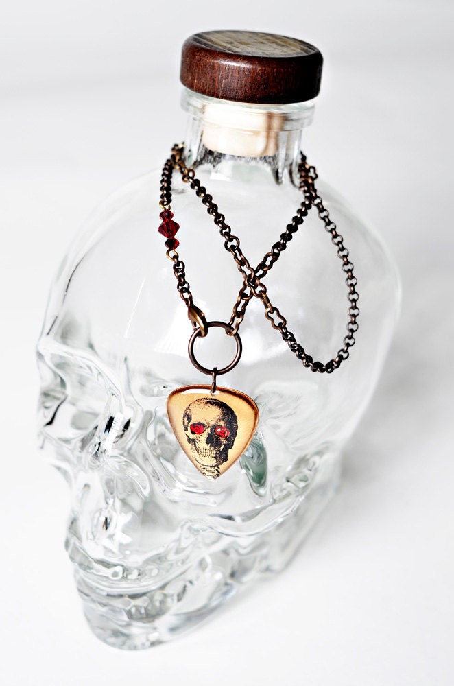 Skeleton - Vintaj Antiqued Brass - Guitar Pick - Necklace