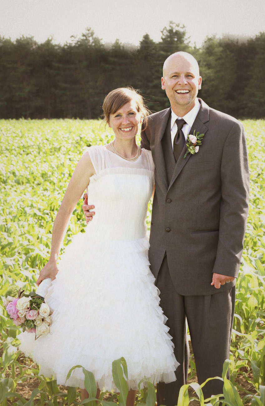 Ruffled Wedding Dress Vintage Inspired Tea Length