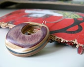 Reversable Recycled Skateboard Pendant made of wood: Purple and Teal with Neon Green and Black  graphic on a Sterling Silver Necklace