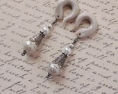 Floral Pearl Drop Gauged Earrings
