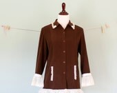 Women's Upcycled Shirt, Button Down Blouse, Lightweight Jacket, Boho, Hippie, Shabby Chic, Cottage Chic, Lace Trim Eco Friendly Clothing