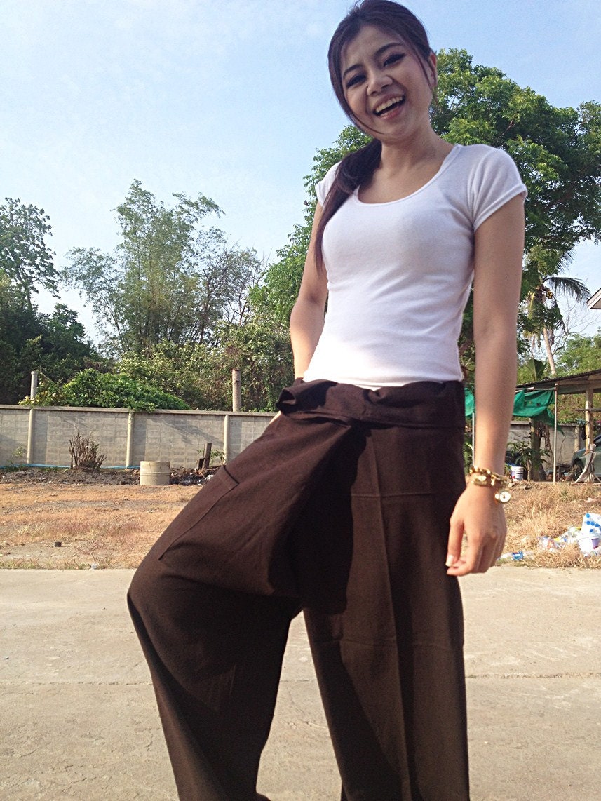 Black Yoga Thai Fisherman Pants Plain 100% Cotton Hand Woven No thin Wild Legs