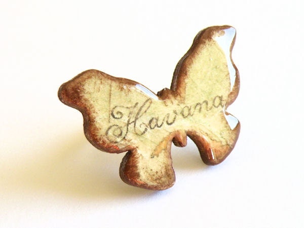 Wooden Butterfly Ring - HAVANA - OOAK