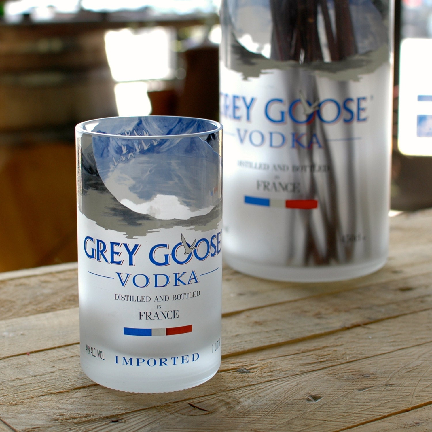 Large Grey Goose Tumbler // Recycled 1L Glass Bottle