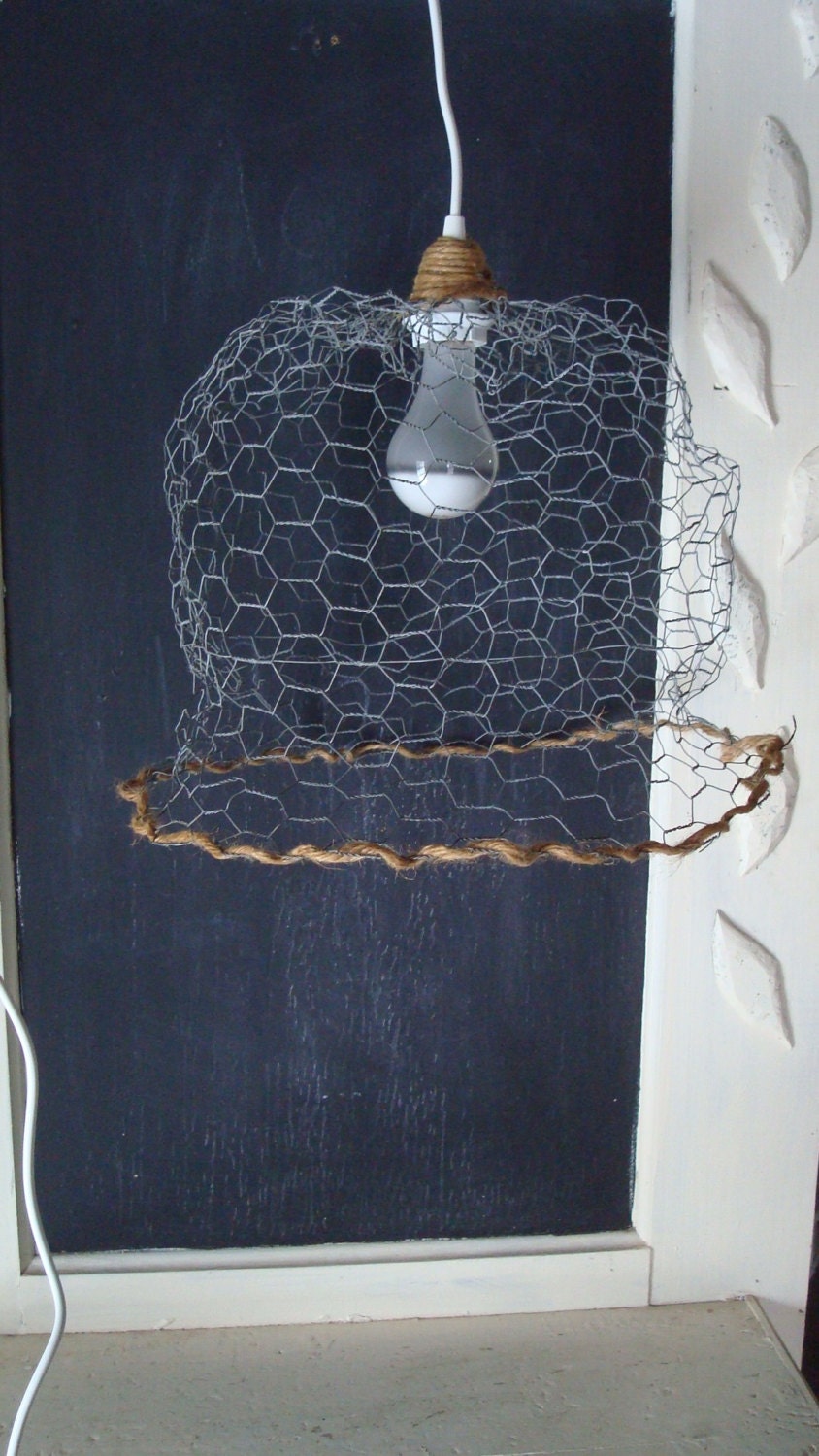 hanging light , chicken wire and jute, ready to use, a garden room rustic charm