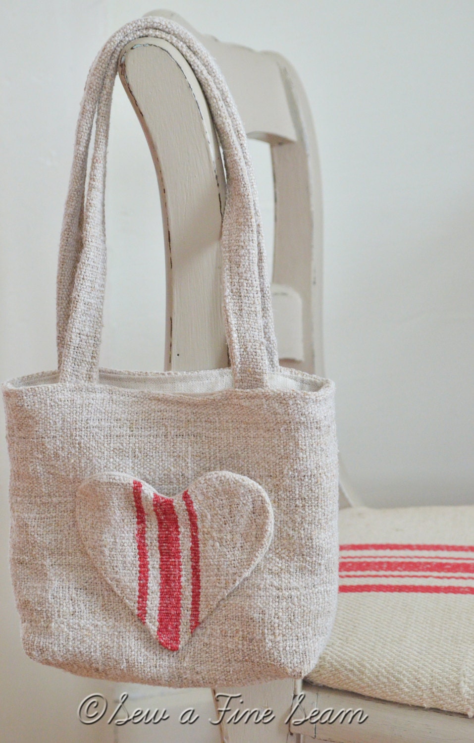 Grain Sack Small Purse Tote Child Sized with Heart for Valentines
