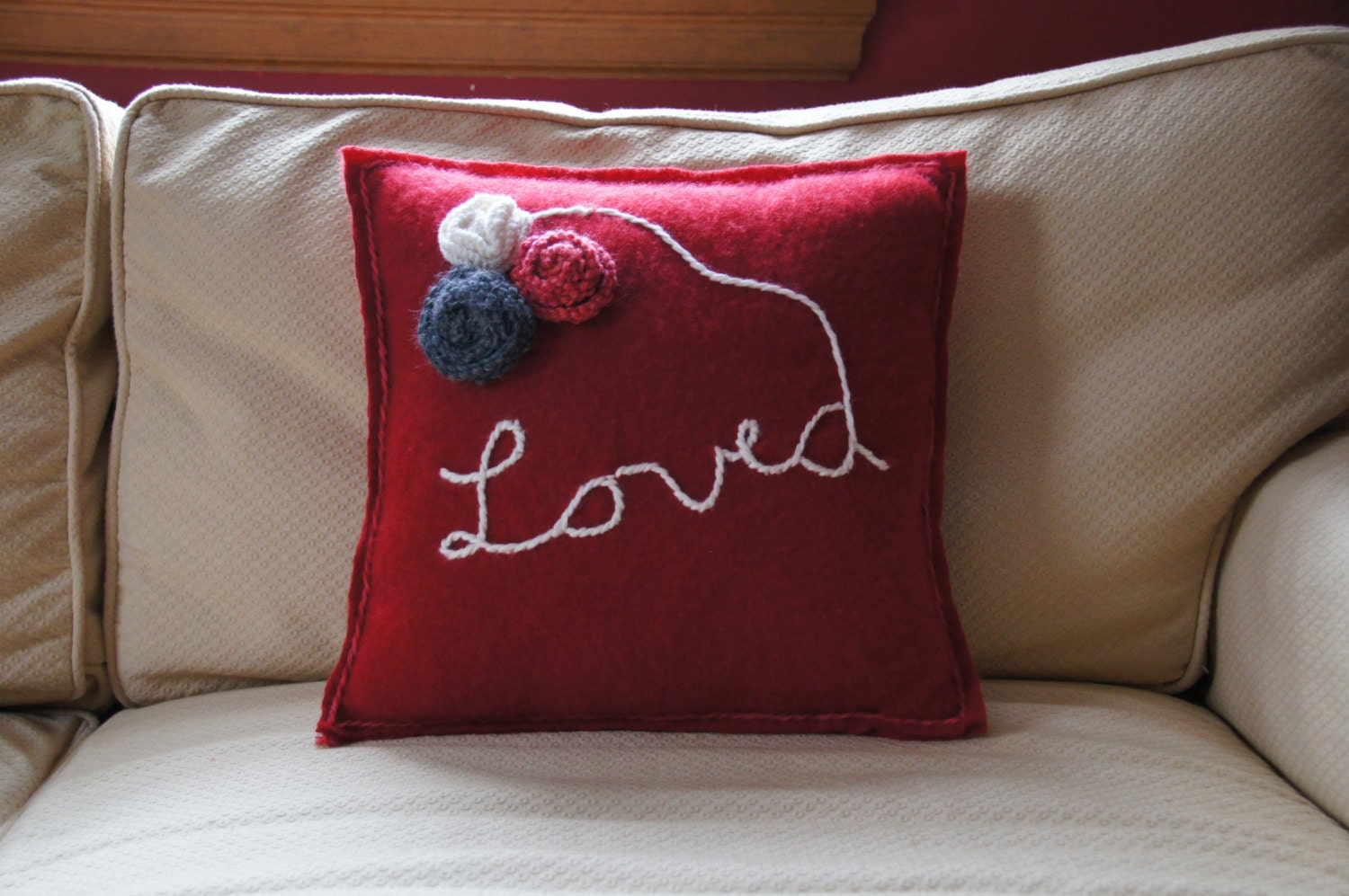 The Loved Pillow felted cashmere in Ruby Red