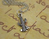 Desert Cactus Necklace, Silver Cactus Charm on a Silver Cable Chain