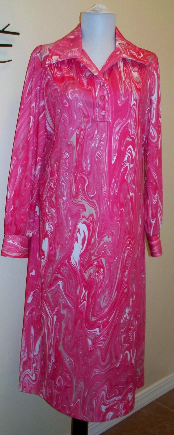VINTage 70s Henry lee - Psychedelic - hot pink - white - abstract dress