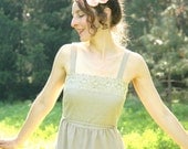 Neutral Summer Dress... Pretty Floral Embroidery... CALIFORNIA AFTERNOON (xs)