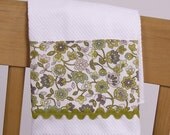 Gray and Green Floral Mid Century Retro Tea Towel Dish Towel or Guest Towel