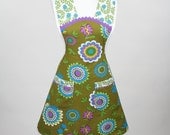 Vintage Style Retro Full Apron Olive Green, Aqua and Citron
