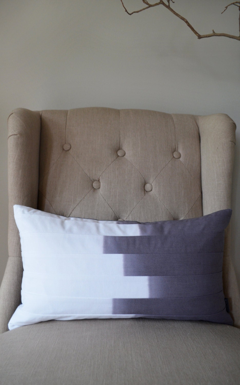 Limited Edition - Grey Dip Dyed Stripe KIdney Pillow - 12"x21"