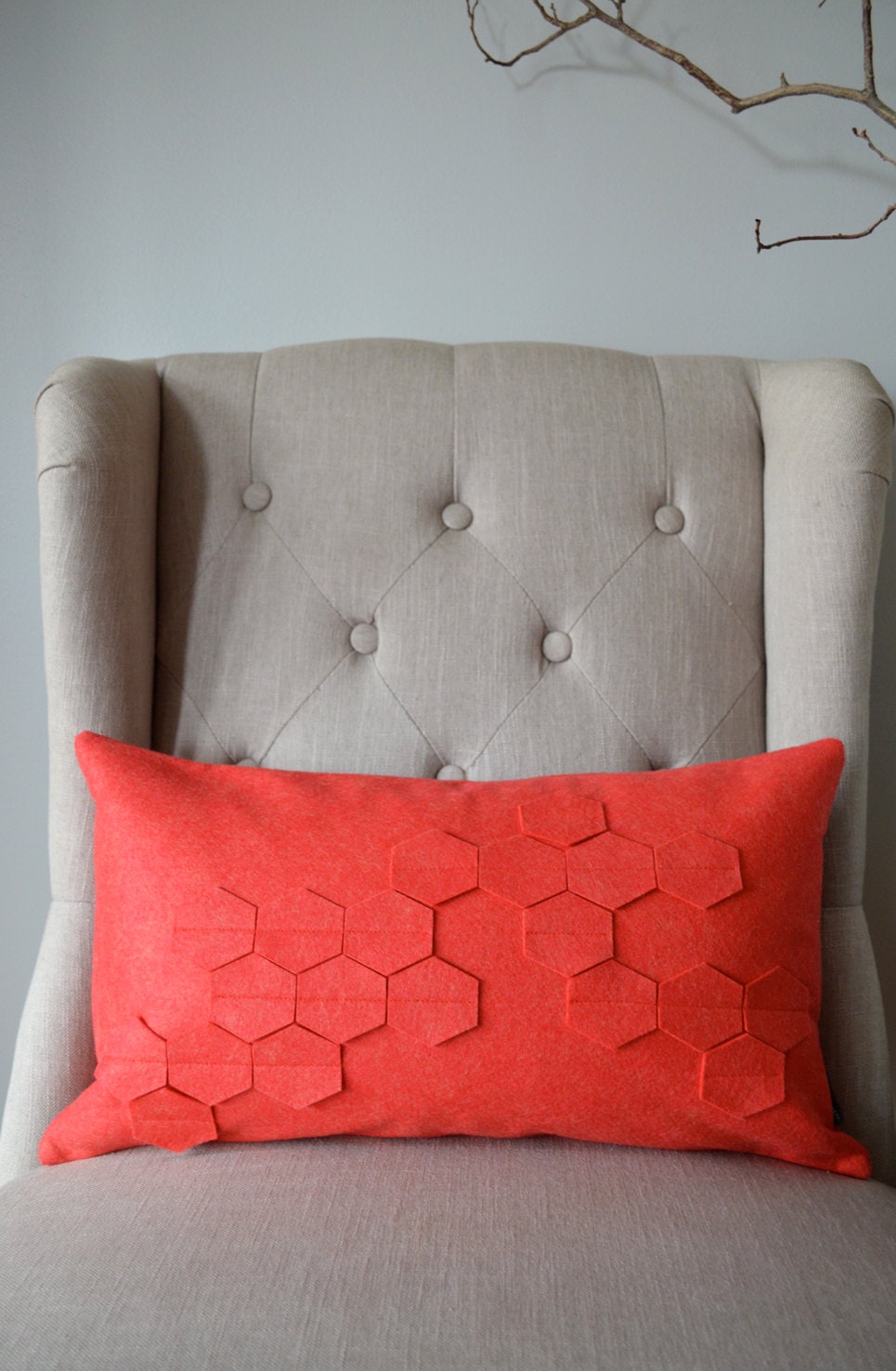 Honeycomb Strawberry Felt Kidney Pillow with Down Insert