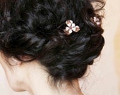 Flower hair pins copper white hair fork vintage parts handmade pins set of 2 medium hairpins