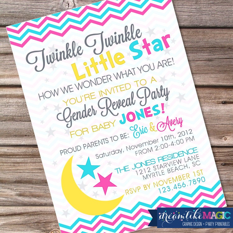 Printable Party Invitation- Twinkle Twinkle Gender Reveal Party Il_170x135